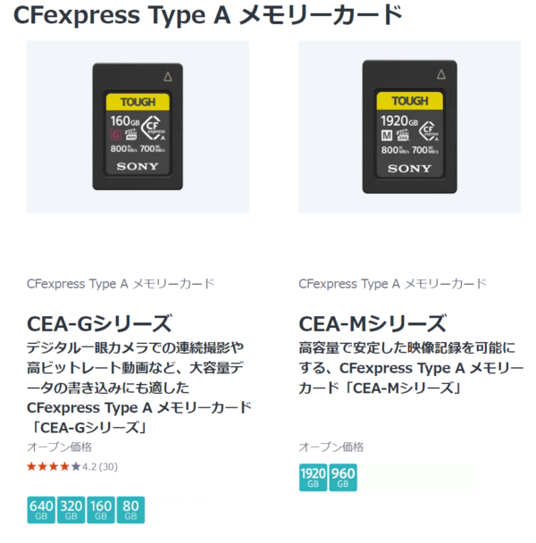 CFexpress Type A メモリーカード