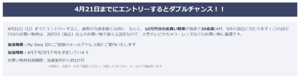 早期エントリー ソニーストアご利用感謝 ラッキー抽選会