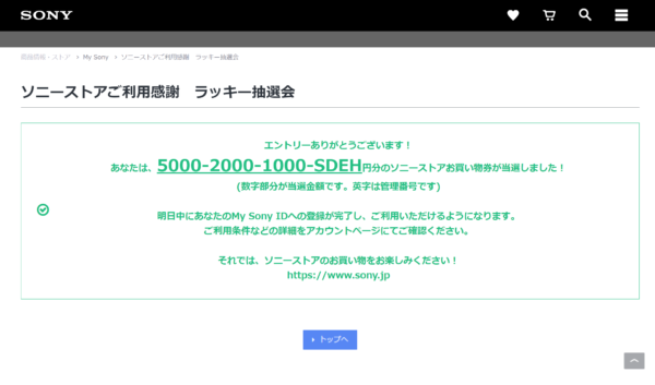 ソニーストアご利用感謝 ラッキー抽選会