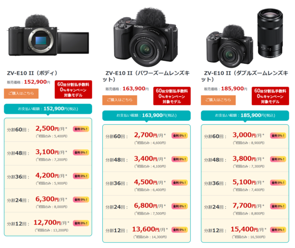 ソニーストア 分割60回手数料0%キャンペ