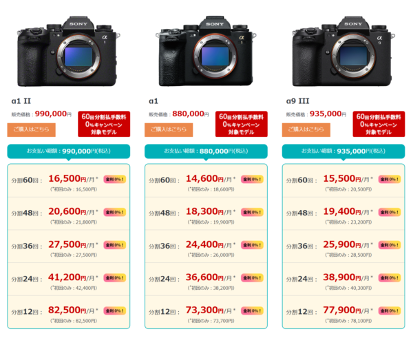 ソニーストア 分割60回手数料0%キャンペーン