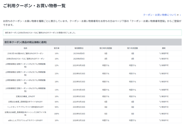 VAIO F14・F16 発売記念10%OFFキャンペーン