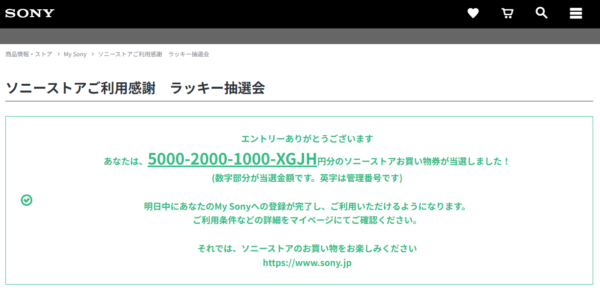 ソニーストアご利用感謝 ラッキー抽選会