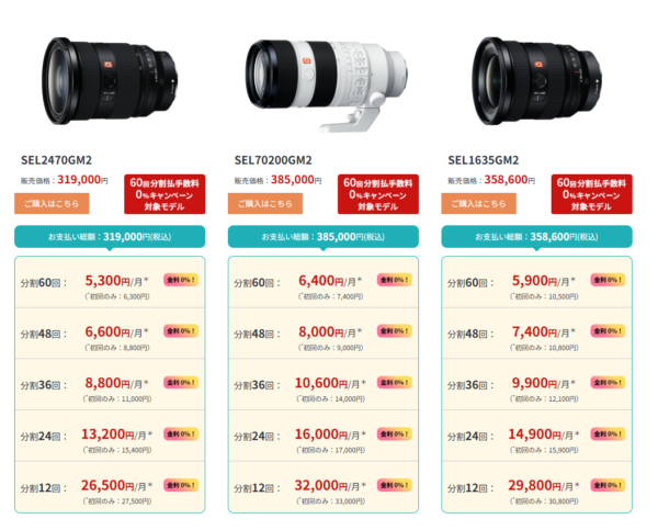 ソニーストア 分割60回 手数料0%