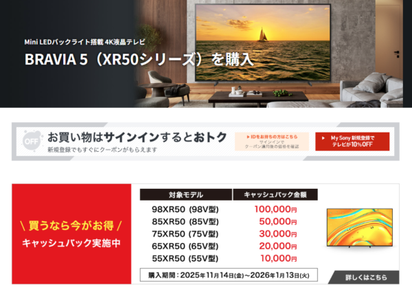 BRAVIA キャッシュバック