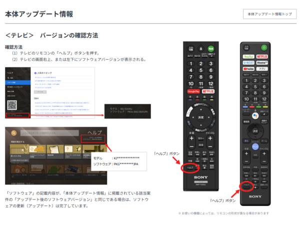 BRAVIA ソフトウェア更新 2026年1月