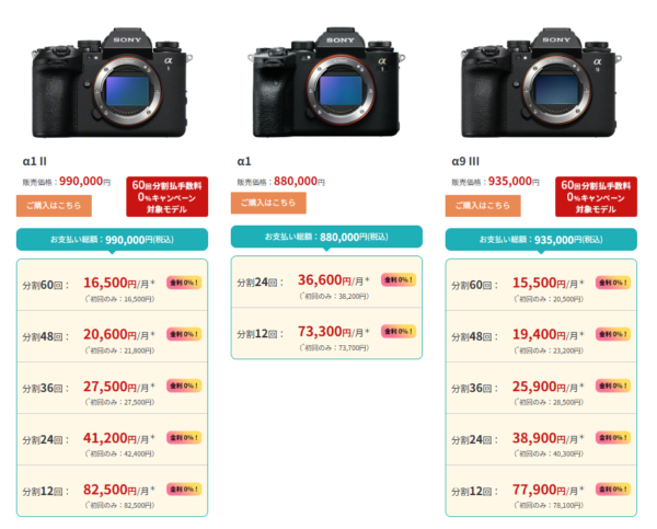 ソニーストア 分割60回 手数料0%