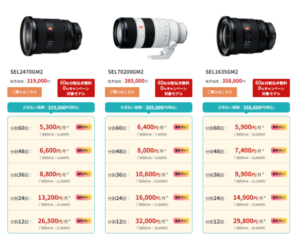 ソニーストア 分割60回 手数料0%