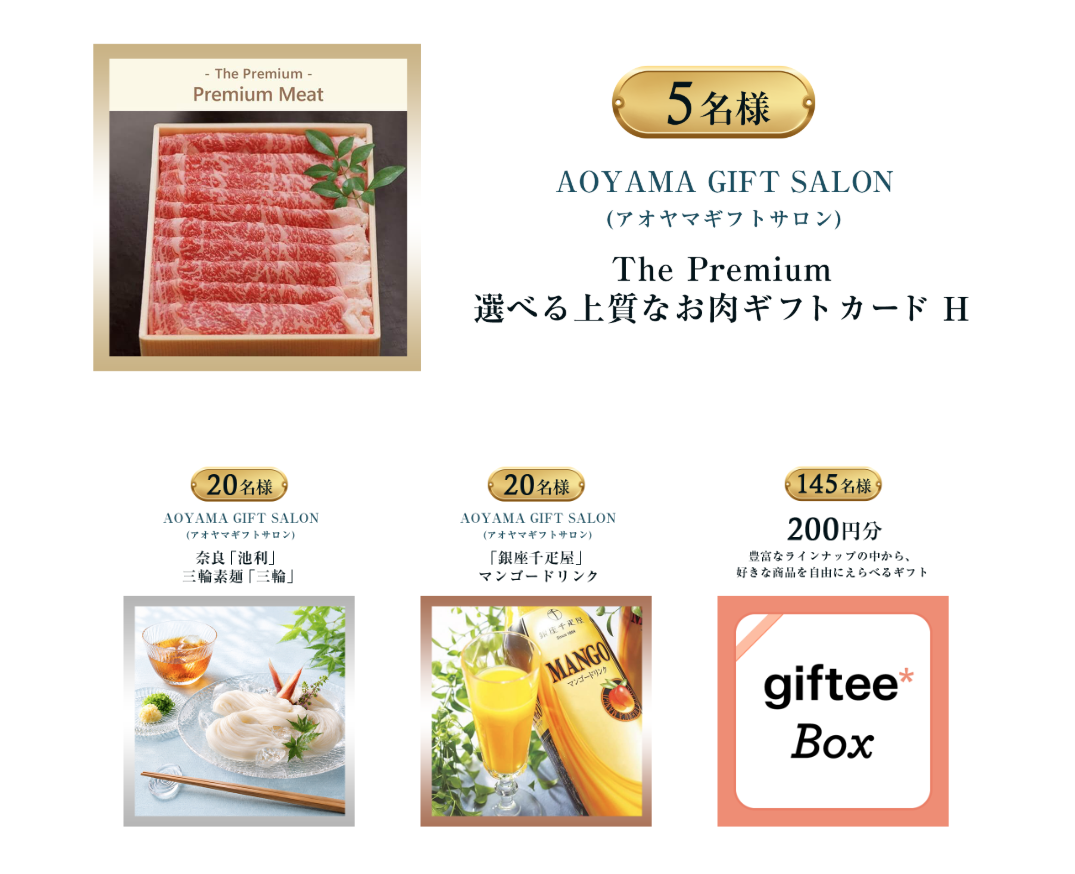 抽選で当たる賞品一覧
