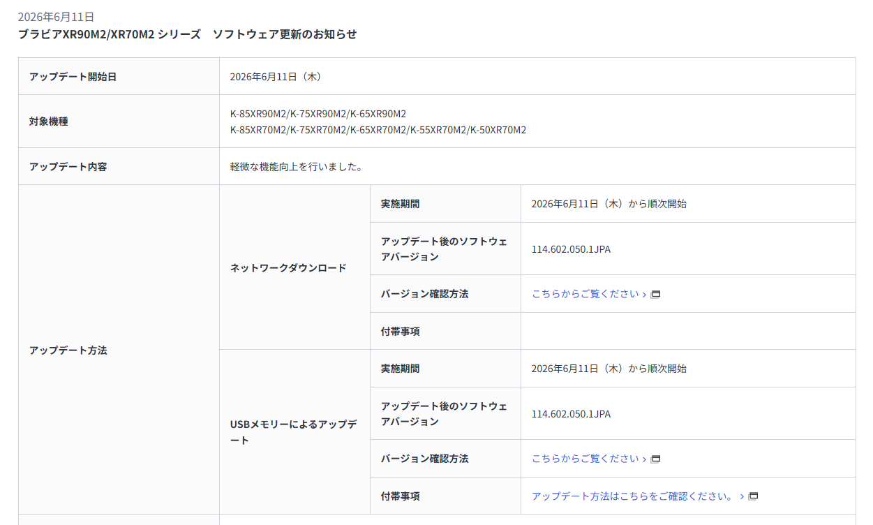 BRAVIA 9 II アップデート