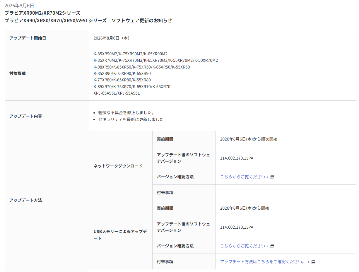 ブラビア アップデート