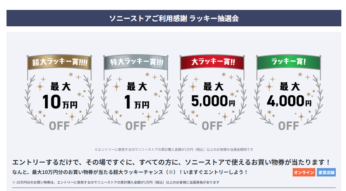 ラッキー抽選会は4つの賞を用意|最大10万円のお買い物券